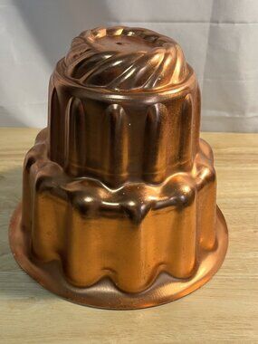 Copper Tone 6 Cup Jello-O Mold Cake Pan Baking Dish Kitchen Wall Decor Tower vtg